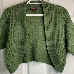 Hooked Up Olive Green Shrug Cardigan Women’s Size Large Short Sleeves No Bottons